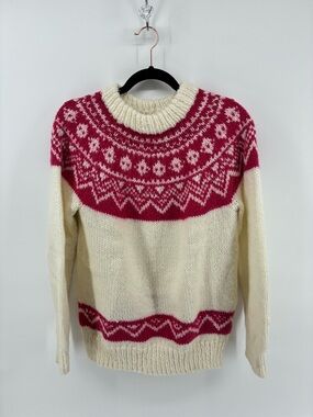 Cream and Pink Fair Isle Crewneck Sweater